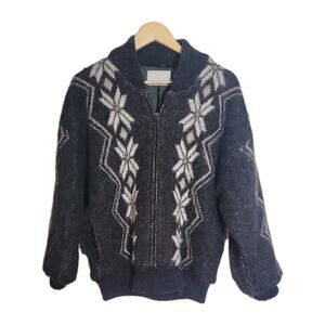 Vtg Iceland Wool Gray Zip Jacket Snowflake Alafoss Icewool Lined Sm Unisex